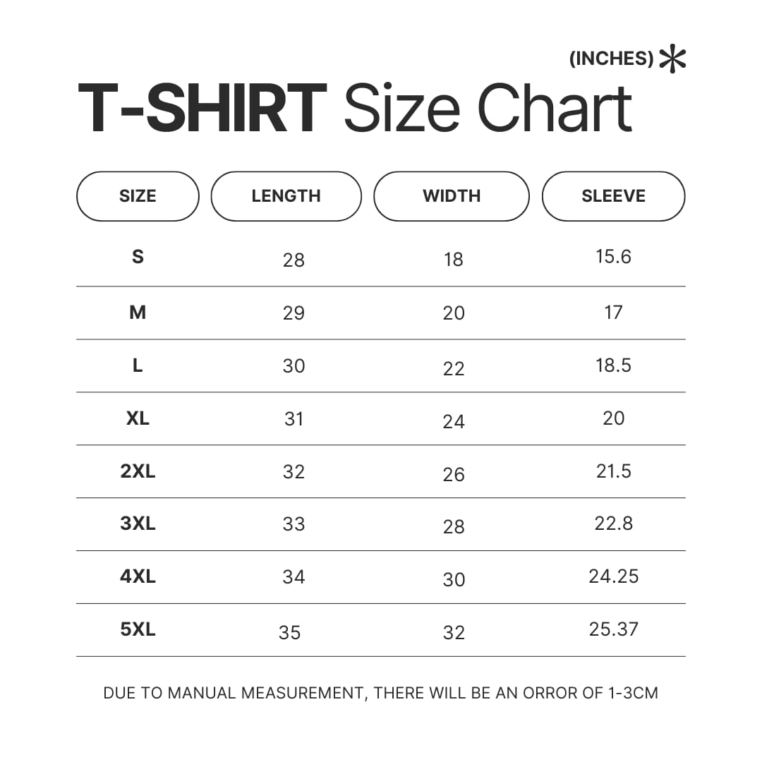 T shirt Size Chart - Horimiya Merch