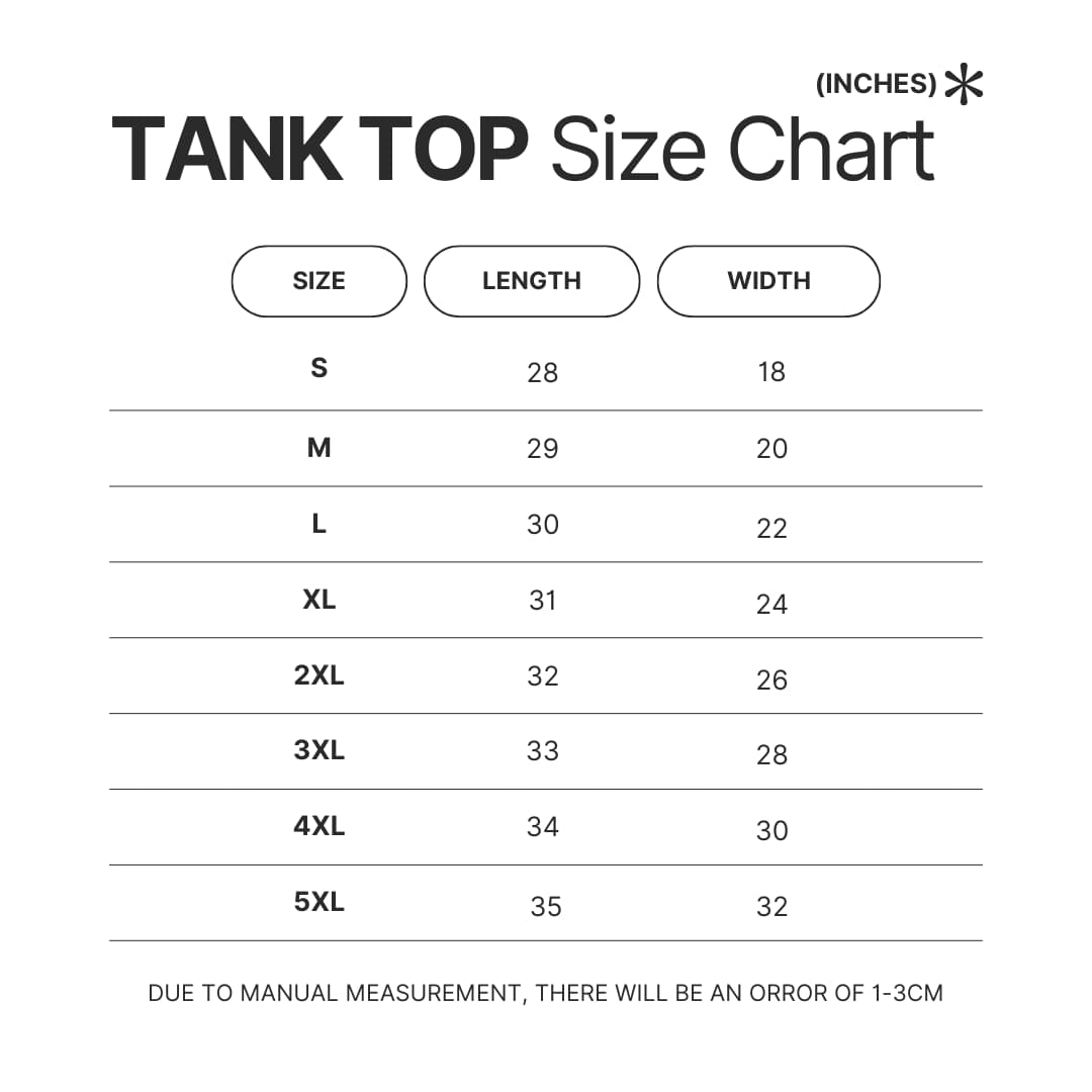 Tank Top Size Chart - Horimiya Merch